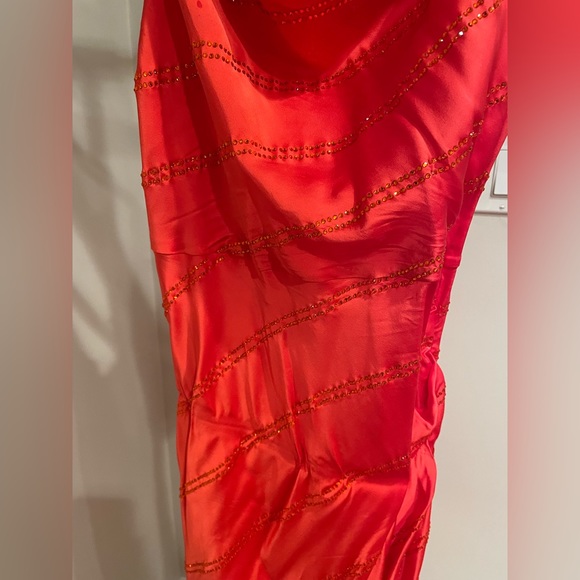 Retrofete red satin rhinestone asymmetrical dress - Picture 5 of 10